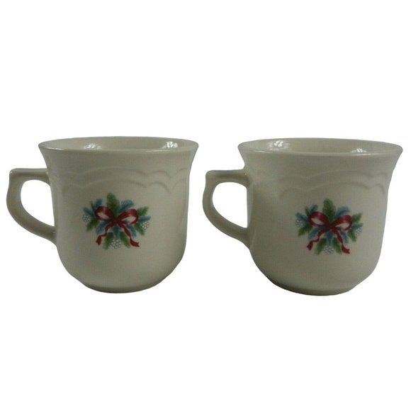 Pfaltzgraff Red Ribbons Coffee Mugs Cups Holiday Christmas Vintage '90s Lot of 2 - Picture 1 of 8